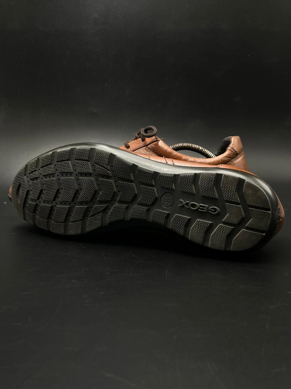 GEOX RESPIRA ITALIAN PATENT BROWN LEATHER COMFORT SNEAKERS