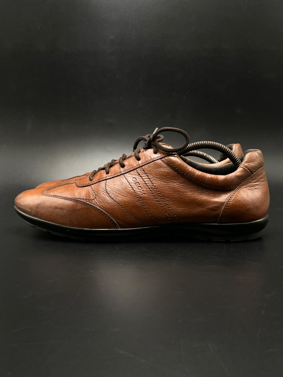 GEOX RESPIRA ITALIAN PATENT BROWN LEATHER COMFORT SNEAKERS
