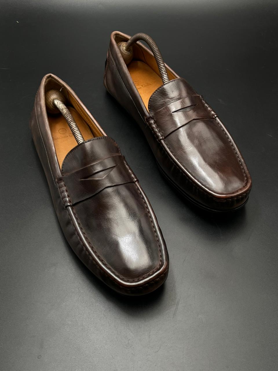 MASSIMO DUTTI DARK BROWN LEATHER PENNY DRIVING MOC SLIP ON LOAFERS SHOES