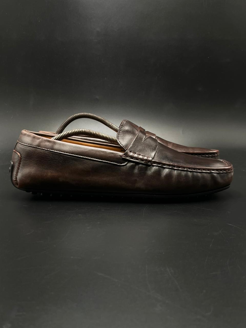 MASSIMO DUTTI DARK BROWN LEATHER PENNY DRIVING MOC SLIP ON LOAFERS SHOES