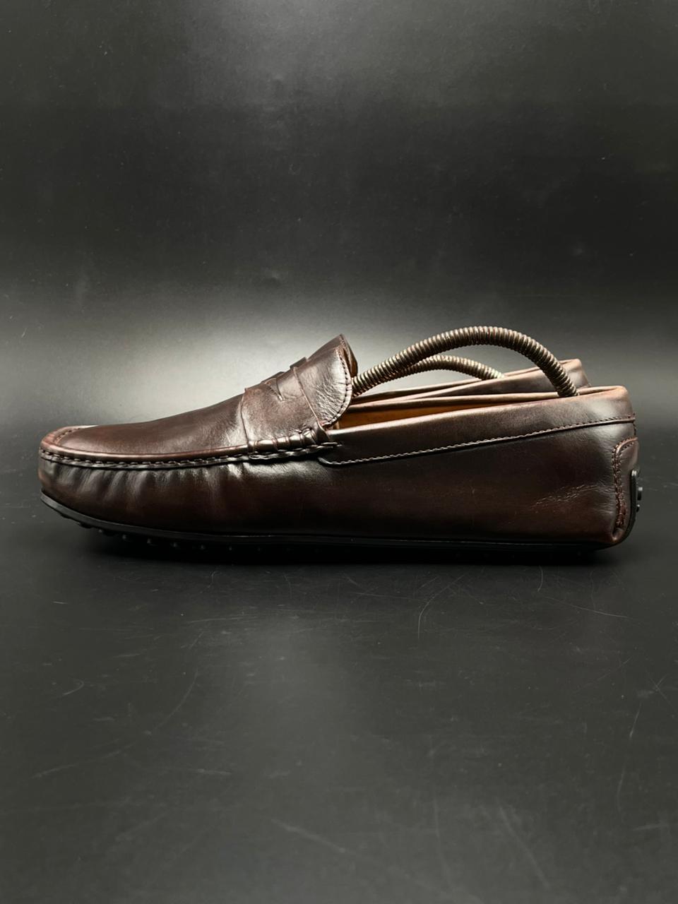MASSIMO DUTTI DARK BROWN LEATHER PENNY DRIVING MOC SLIP ON LOAFERS SHOES