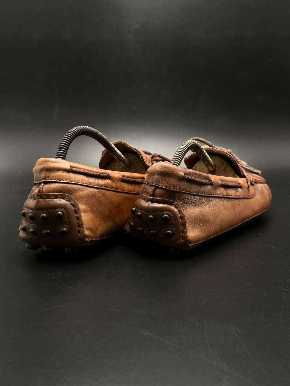 MASSIMO DUTTI BROWN LEATHER TIE MOC PEBBLED SOLE Drivers