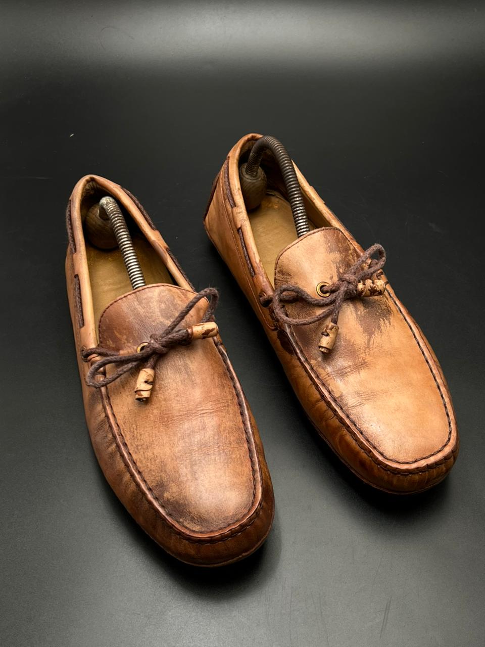 MASSIMO DUTTI BROWN LEATHER TIE MOC PEBBLED SOLE Drivers