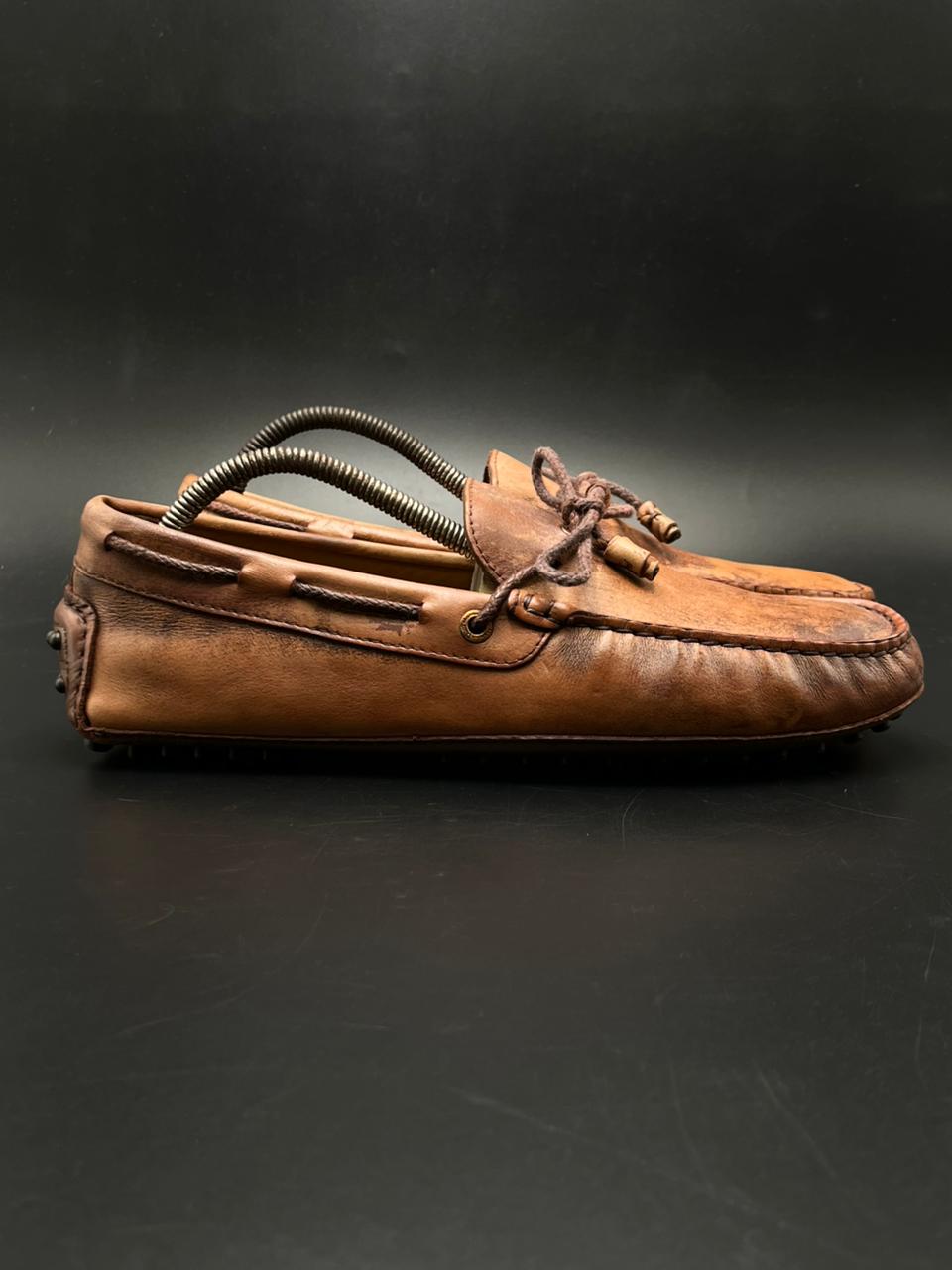 MASSIMO DUTTI BROWN LEATHER TIE MOC PEBBLED SOLE Drivers