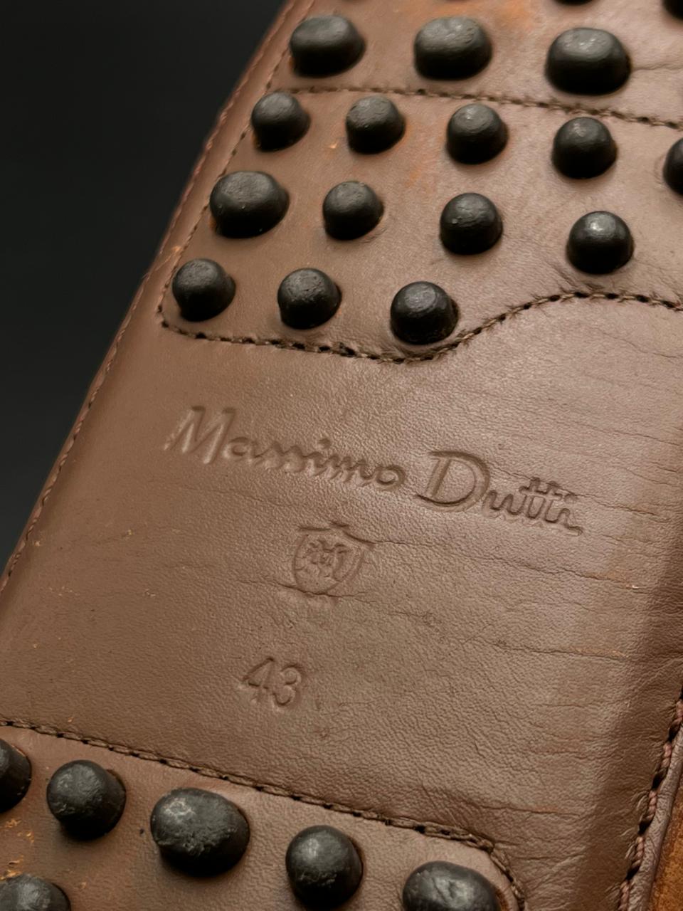MASSIMO DUTTI BROWN LEATHER TIE MOC PEBBLED SOLE Drivers