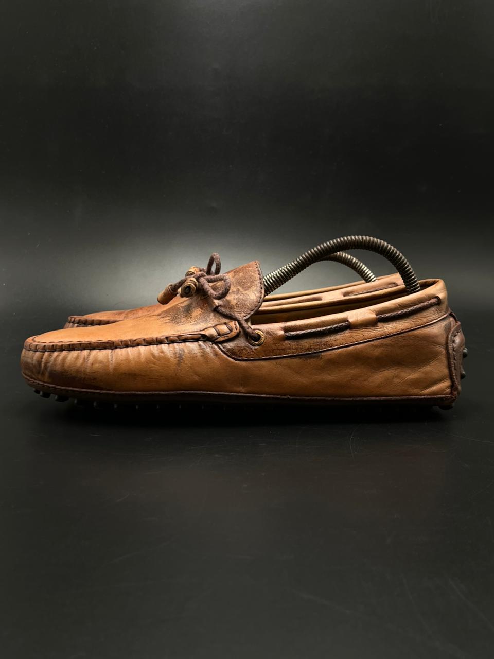 MASSIMO DUTTI BROWN LEATHER TIE MOC PEBBLED SOLE Drivers