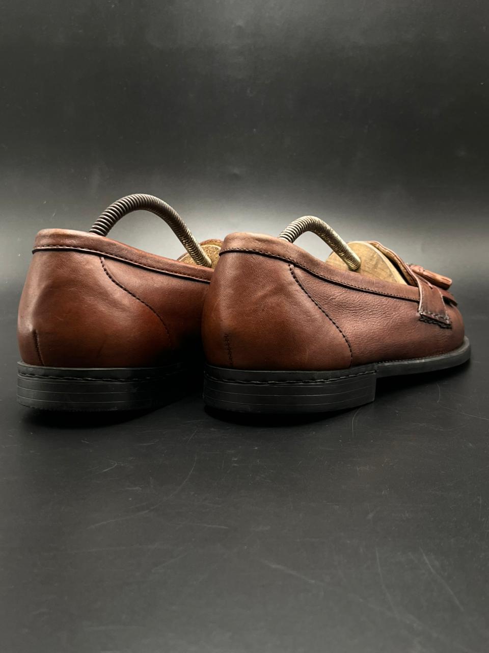 DOCKERS VINTAGE BROWN LEATHER KILTIE TASSEL SLIP ON LOAFERS SHOES