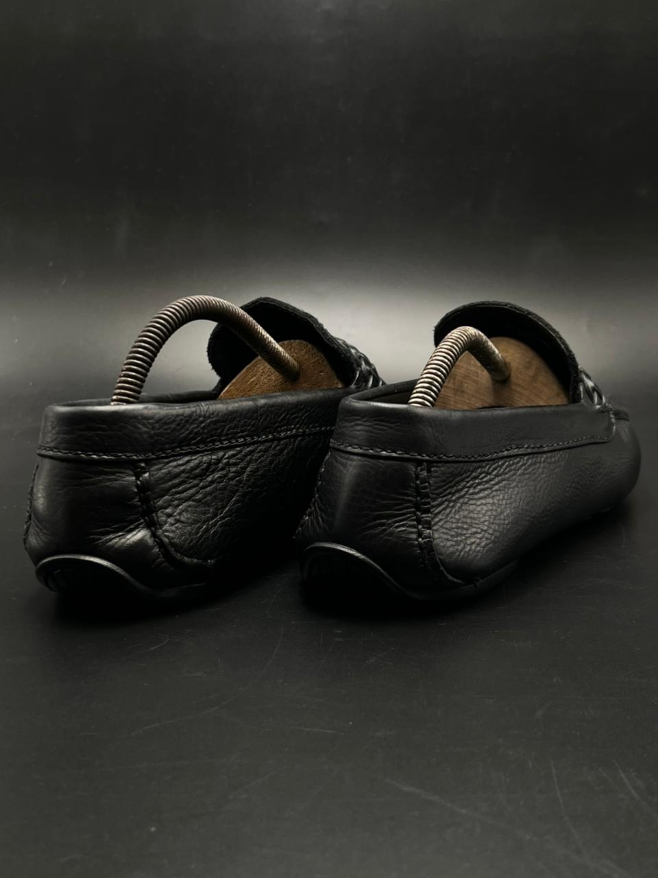BLACK Portugal Made LEATHER BRAIDED STRAP DRIVING MOC SLIP ON LOAFERS SHOES