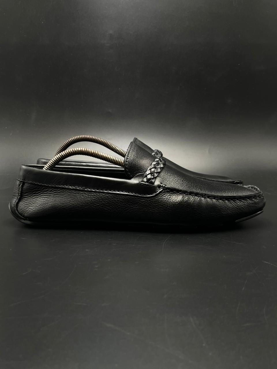 BLACK Portugal Made LEATHER BRAIDED STRAP DRIVING MOC SLIP ON LOAFERS SHOES