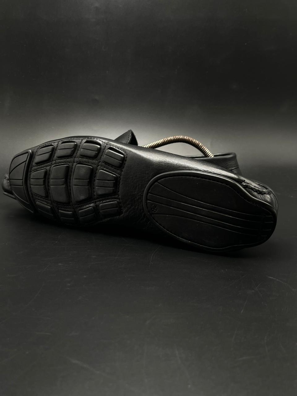 BLACK Portugal Made LEATHER BRAIDED STRAP DRIVING MOC SLIP ON LOAFERS SHOES