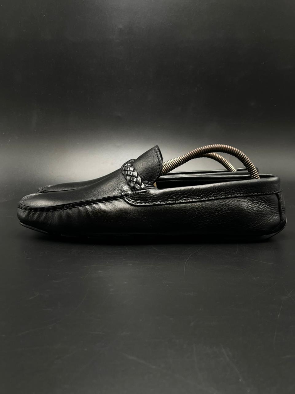 BLACK Portugal Made LEATHER BRAIDED STRAP DRIVING MOC SLIP ON LOAFERS SHOES