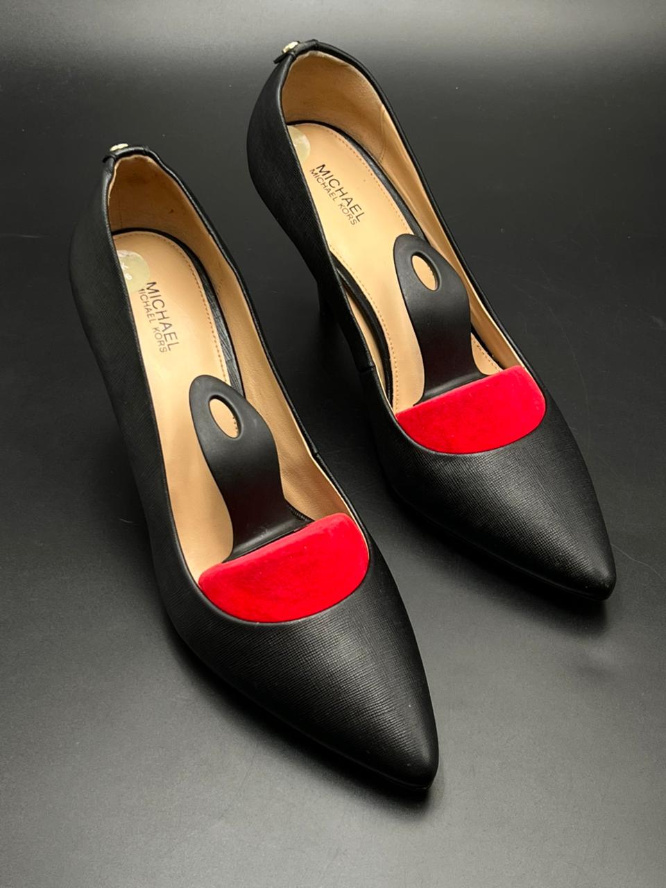 MICHAEL KORS BLACK CROSSGRAIN LEATHER POINTED TOE HEELS