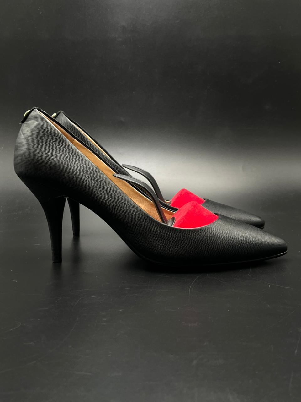 MICHAEL KORS BLACK CROSSGRAIN LEATHER POINTED TOE HEELS