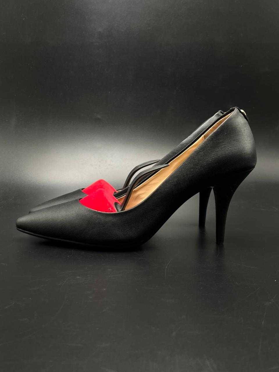 MICHAEL KORS BLACK CROSSGRAIN LEATHER POINTED TOE HEELS