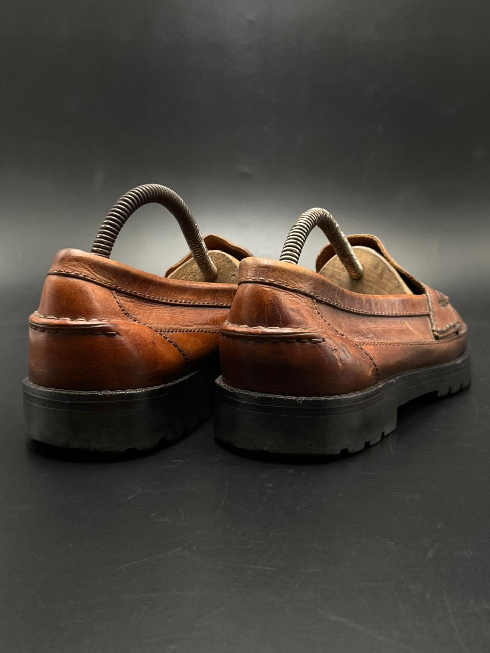 POLO RALPH LAUREN VINTAGE BROWN LEATHER LUG SOLE PENNY LOAFERS