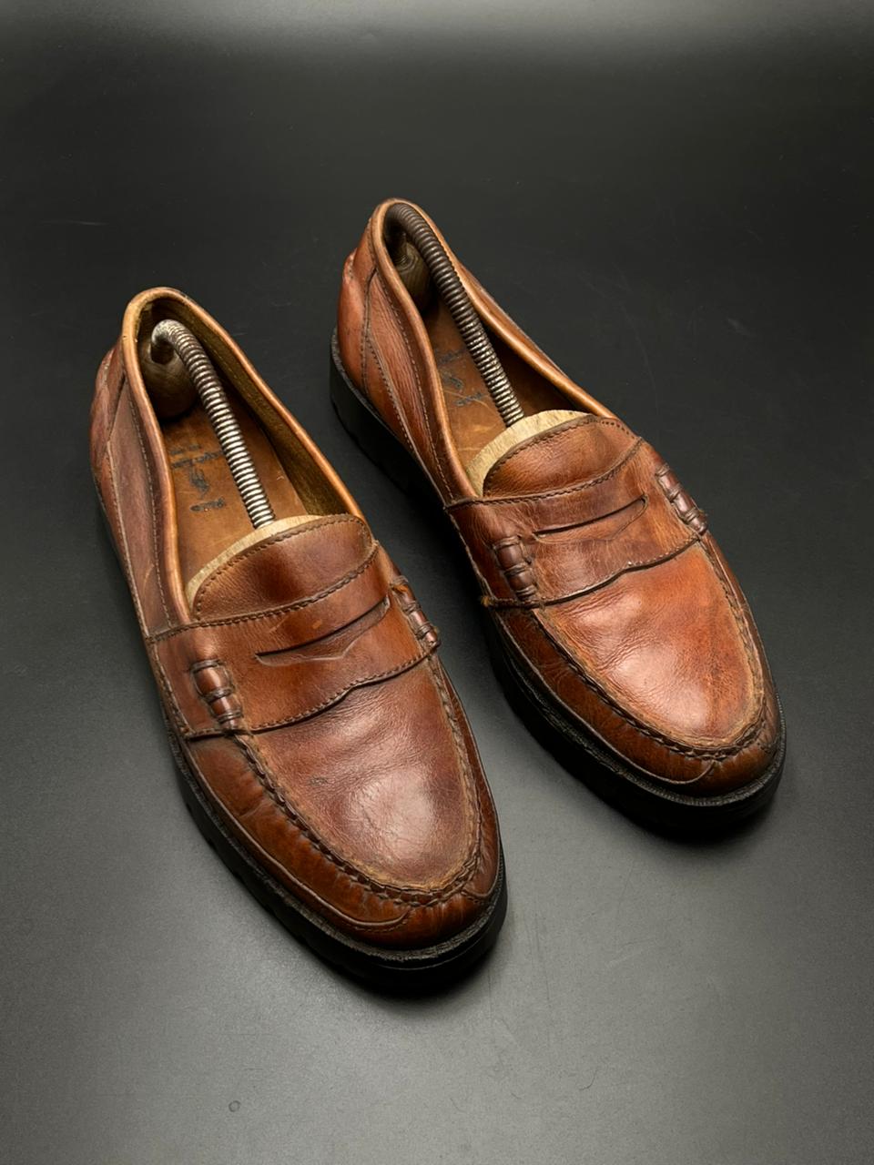POLO RALPH LAUREN VINTAGE BROWN LEATHER LUG SOLE PENNY LOAFERS