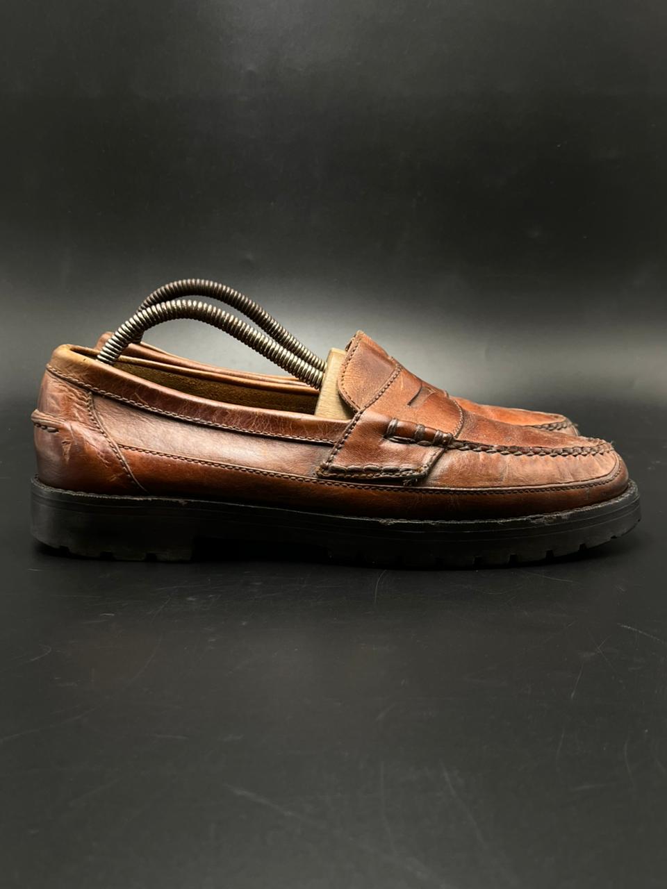 POLO RALPH LAUREN VINTAGE BROWN LEATHER LUG SOLE PENNY LOAFERS