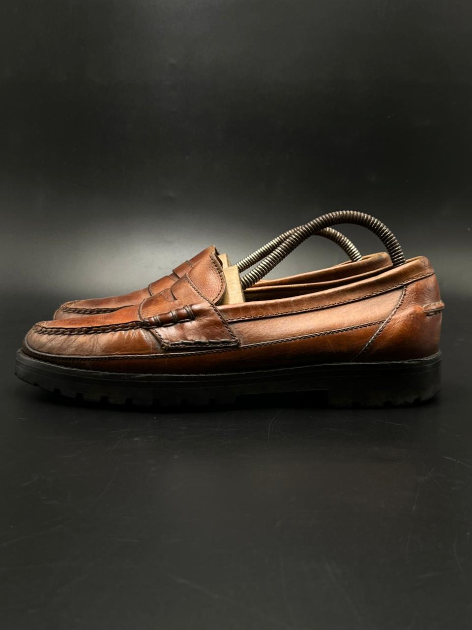 POLO RALPH LAUREN VINTAGE BROWN LEATHER LUG SOLE PENNY LOAFERS