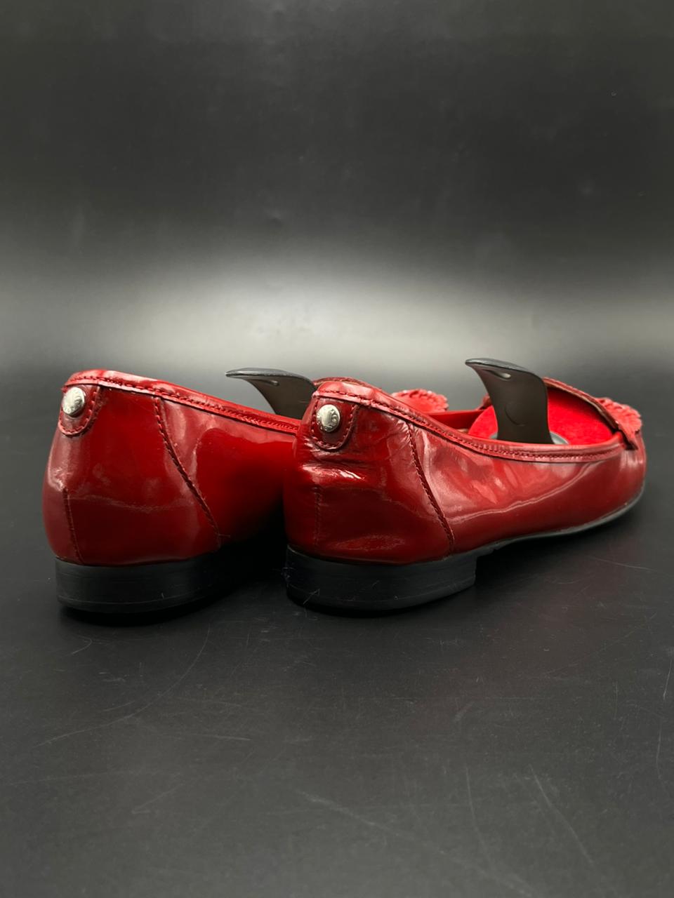 MICHAEL KORS RED PATENT LEATHER MOC SLIP ON PENNY LOAFERS SHOES