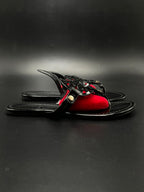 TORY BURCH BLACK PATENT LEATHER MILLER THONG FLAT SLIPPERS