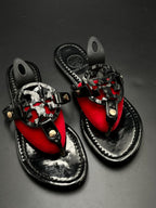 TORY BURCH BLACK PATENT LEATHER MILLER THONG FLAT SLIPPERS