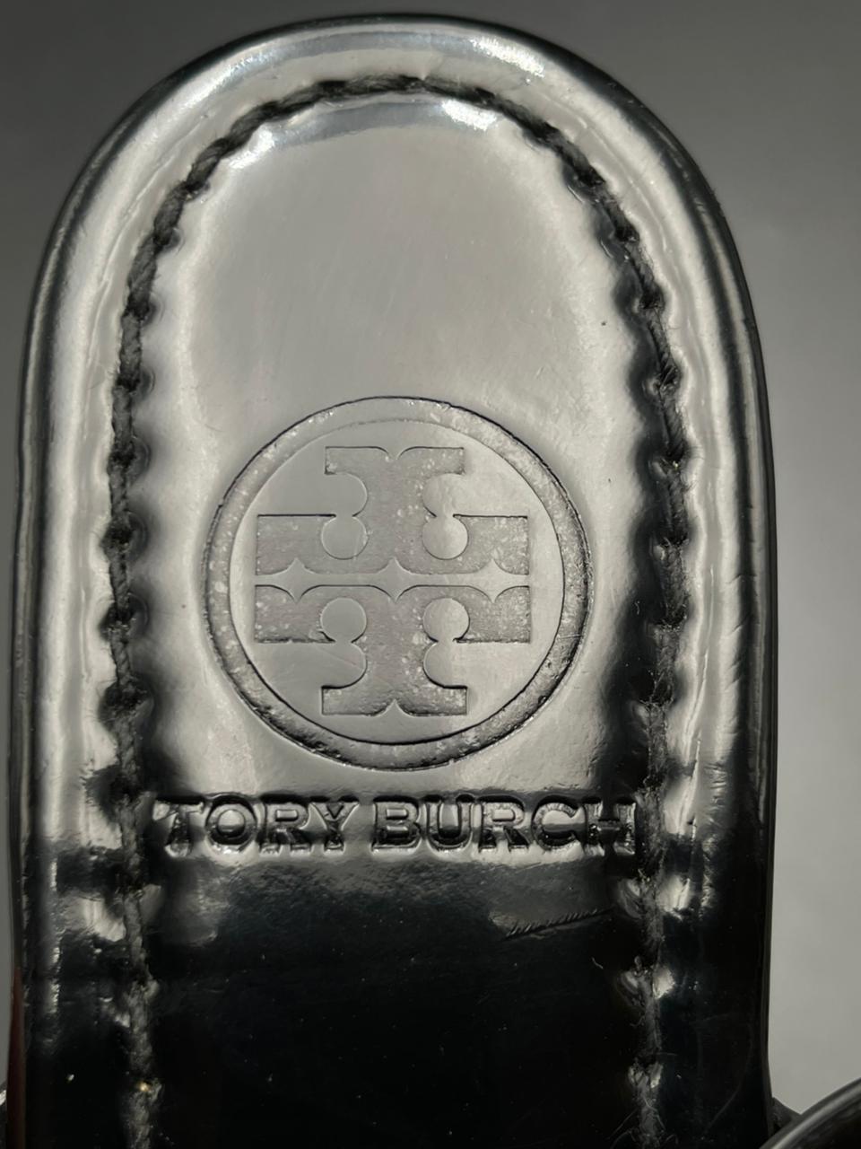 TORY BURCH BLACK PATENT LEATHER MILLER THONG FLAT SLIPPERS