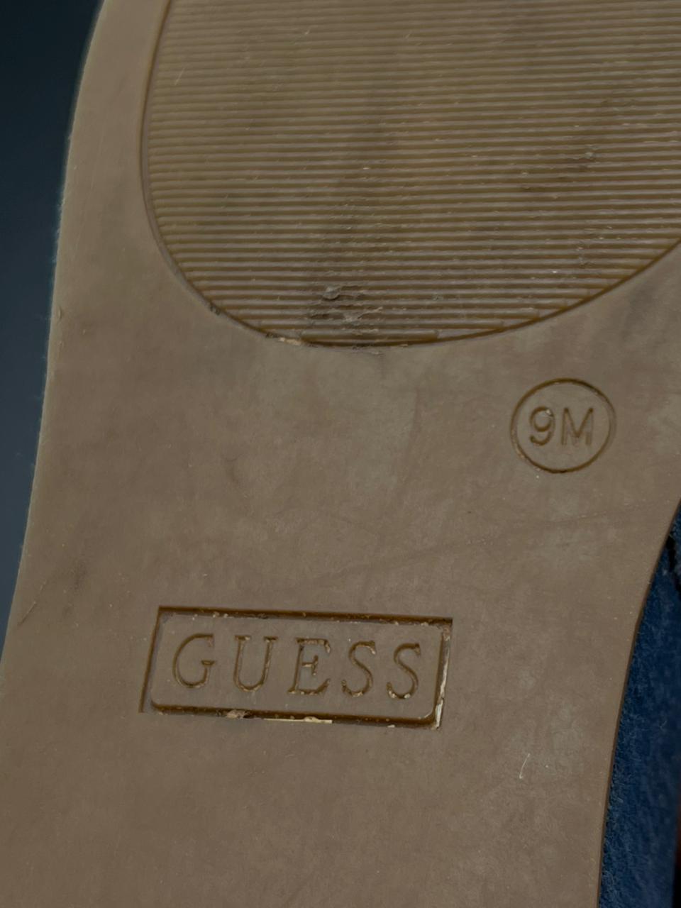 GUESS BLUE DENIM PLATFORM SLIDES