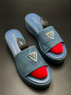 GUESS BLUE DENIM PLATFORM SLIDES