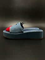 GUESS BLUE DENIM PLATFORM SLIDES