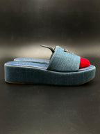 GUESS BLUE DENIM PLATFORM SLIDES