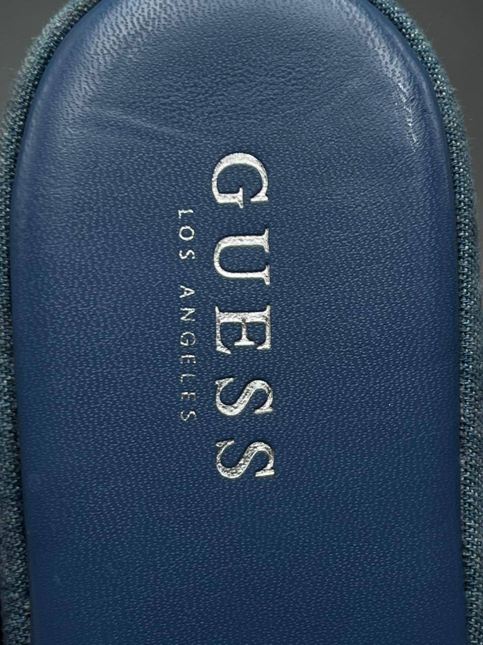 GUESS BLUE DENIM PLATFORM SLIDES