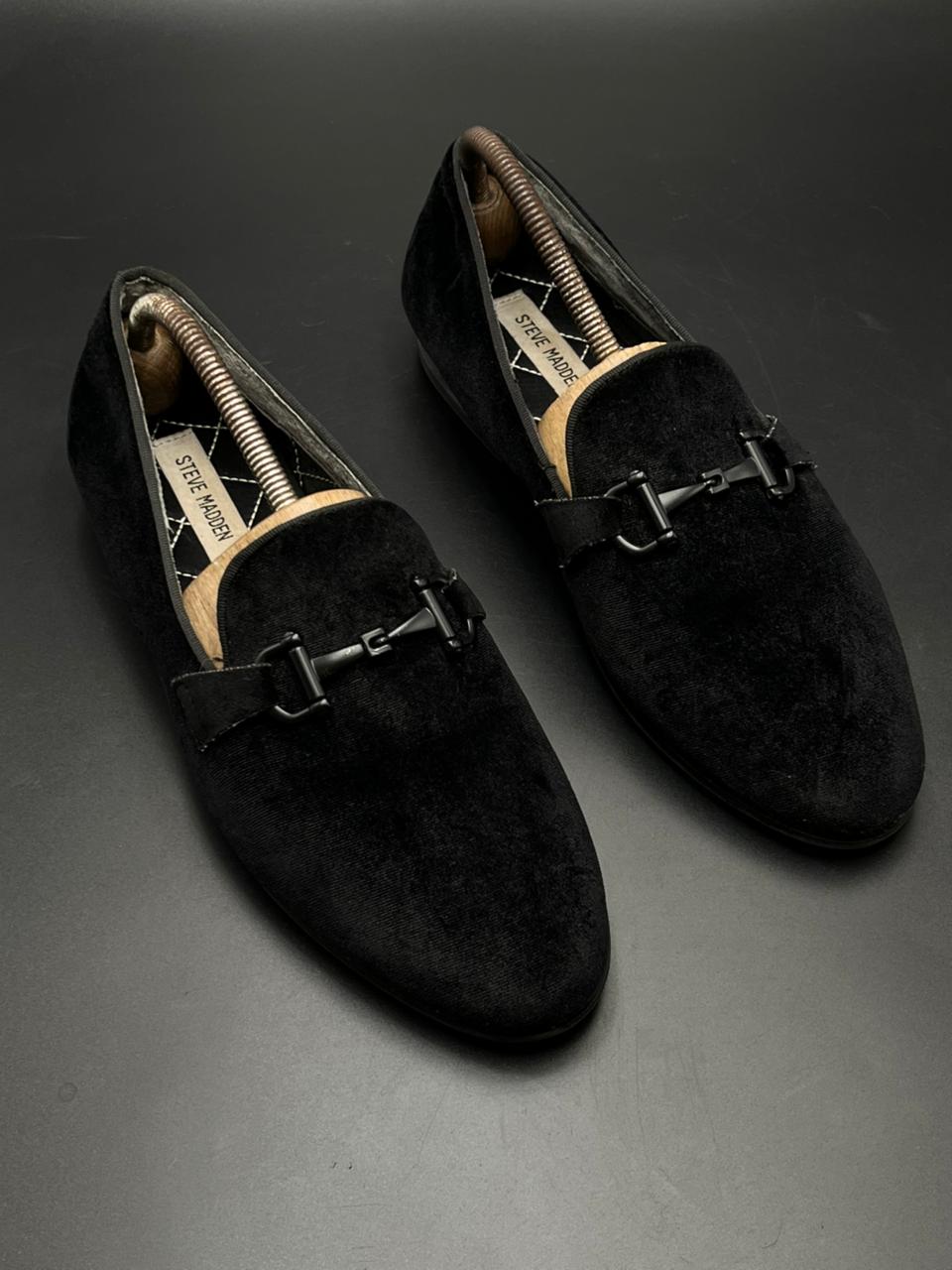 STEVE MADDEN CLIPSE BLACK VELVET BIT LOAFERS