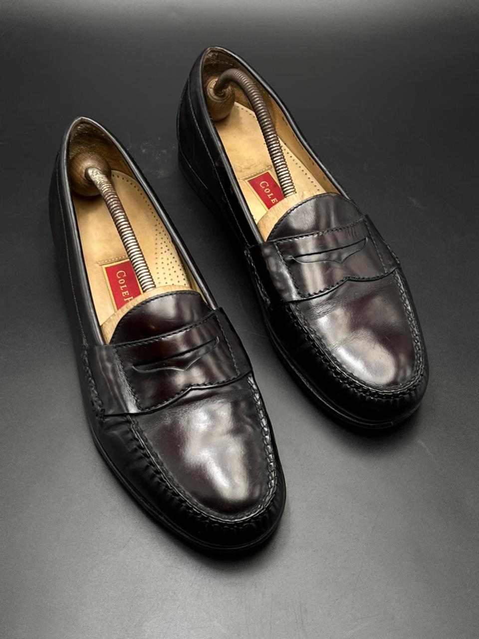 COLE HAAN BURGUNDY LEATHER PENNY LOAFERS