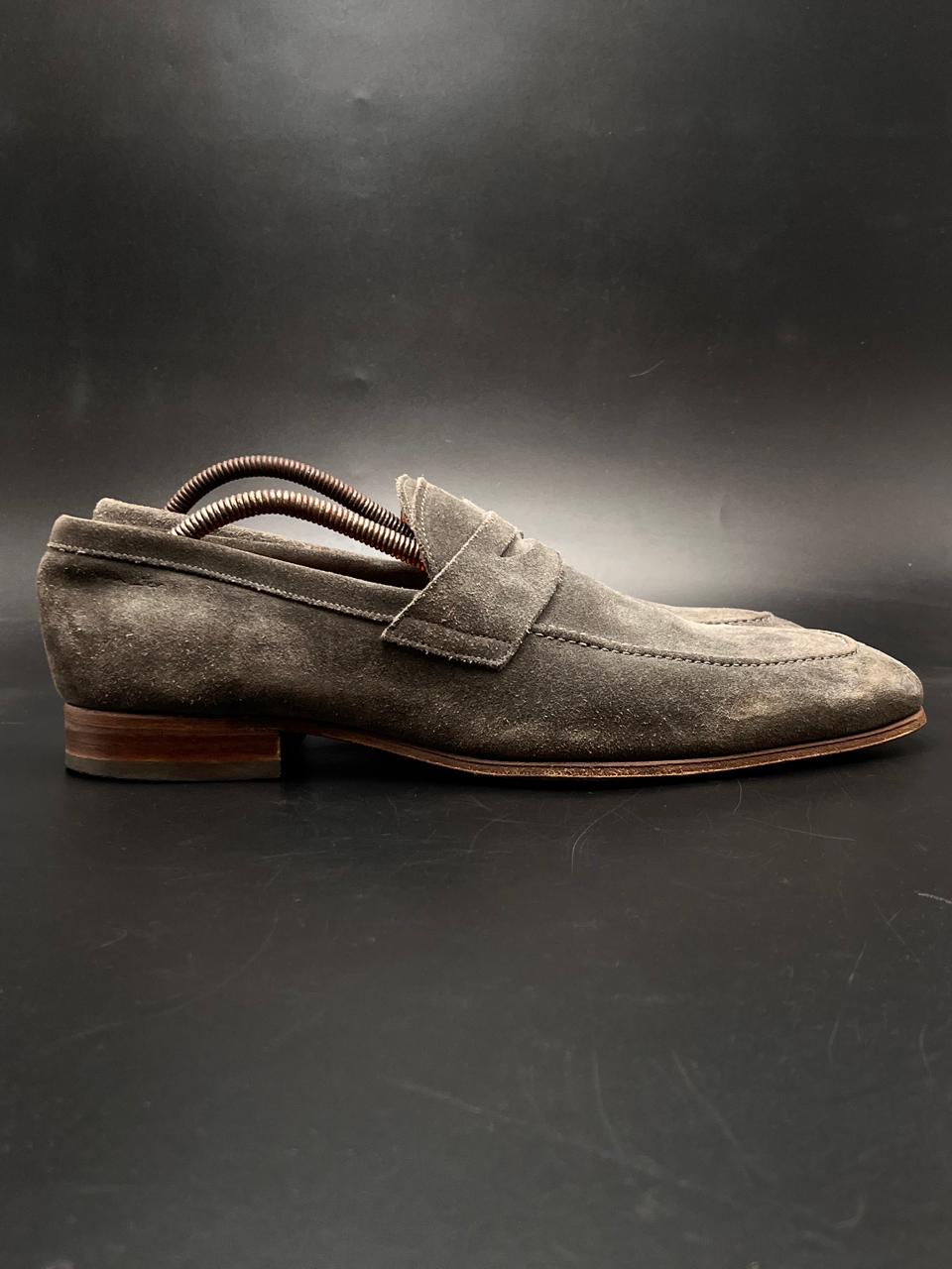 VAN LIER GREY SUEDE PENNY LOAFERS