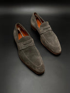 VAN LIER GREY SUEDE PENNY LOAFERS