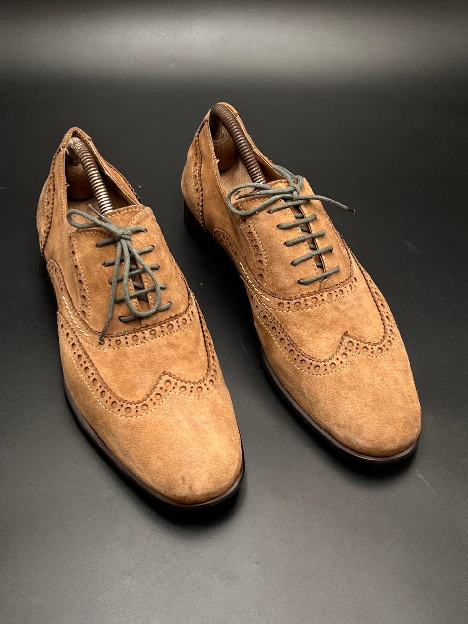 AIDEBAOU TAN SUEDE WINGTIP BROGUE OXFORD DRESS SHOES