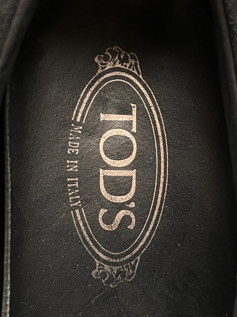 TOD'S BLACK SUEDE GOMMINI LACE-UP DRIVING SNEAKERS