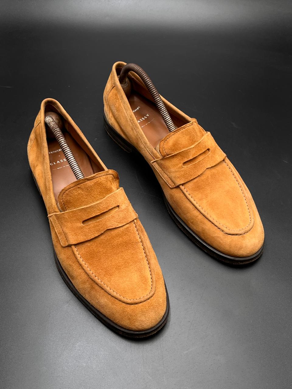 LORENZO BANFI X CLASSSY TAN SUEDE PENNY LOAFERS SHOES