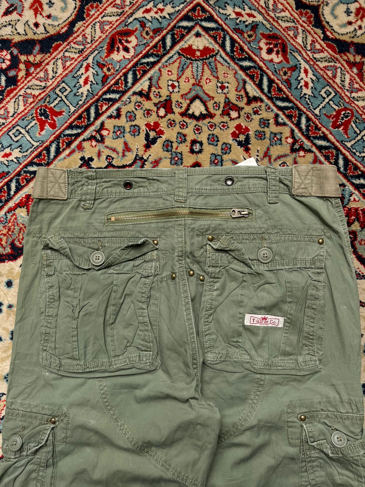 T-WEAR CO ORIGINAL SAGE GREEN DISTRESSED CARGO PANTS - 32