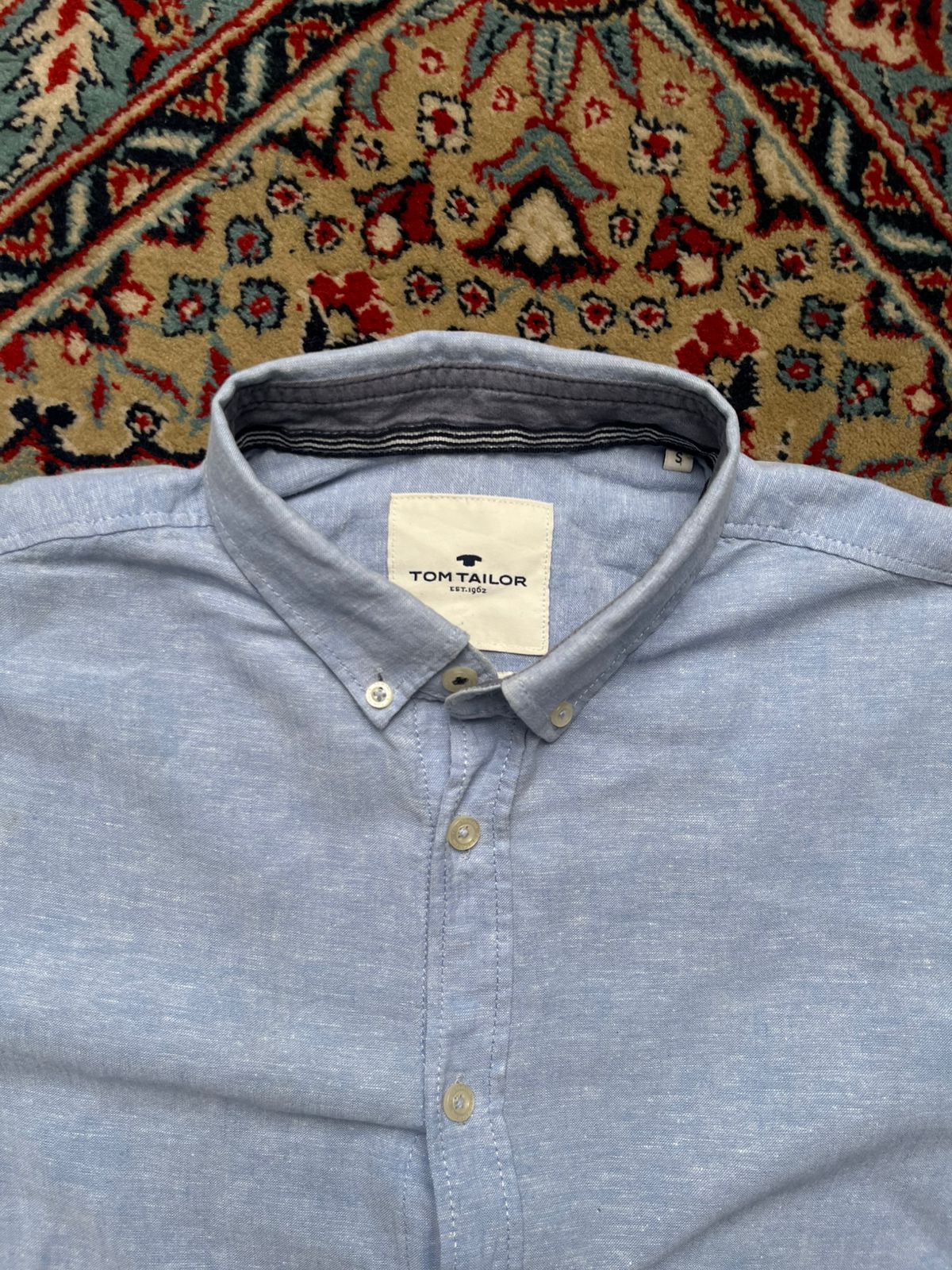 TOM TAILOR REGULAR FIT COTTON/LINEN BLEND BUTTON DOWN SHIRT - M