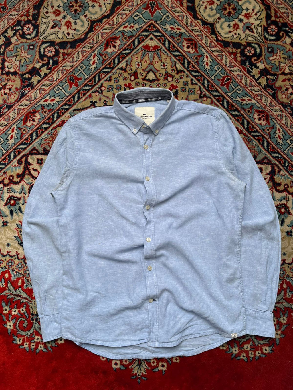 TOM TAILOR REGULAR FIT COTTON/LINEN BLEND BUTTON DOWN SHIRT - M