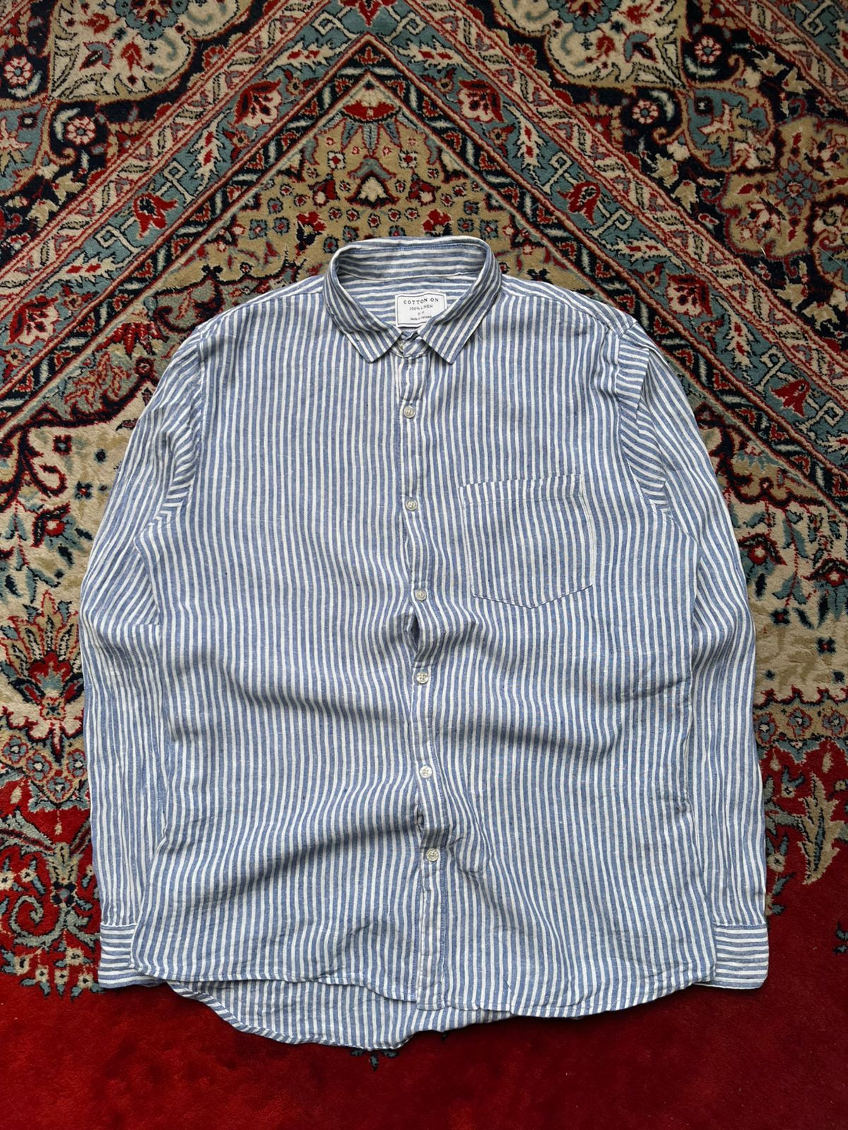 COTTON ON LINEN STRIPED BUTTON DOWN SHIRT - S