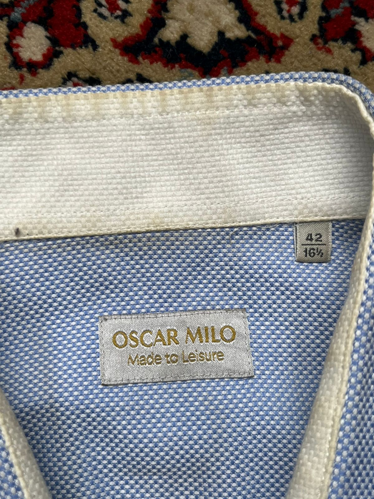 OSCAR MILO LIGHT BLUE MICRO JACQUARD SLIM FIT TEXTURED BUTTON DOWN SHIRT - XL