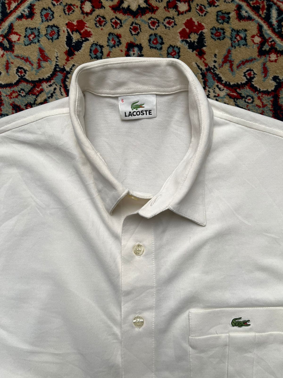 LACOSTE WHITE TEXTURED COTTON/POLY BLEND BUTTON DOWN SHIRT - XL