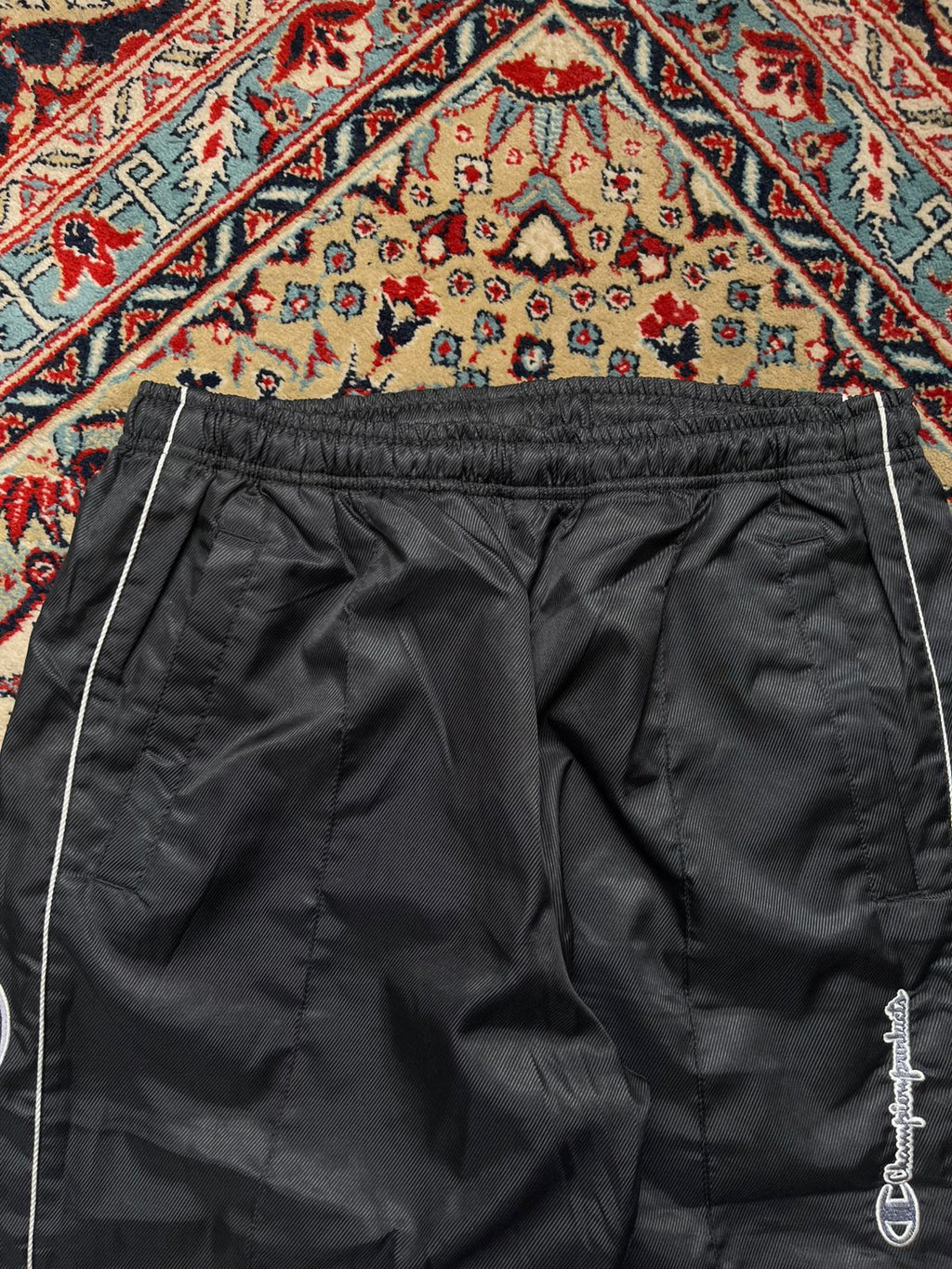 VINTAGE CHAMPION JAPAN GLOSSY BLACK OUTDOOR CASUAL TRACK PANTS - 28