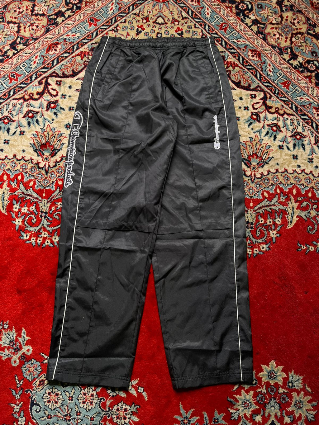 VINTAGE CHAMPION JAPAN GLOSSY BLACK OUTDOOR CASUAL TRACK PANTS - 28