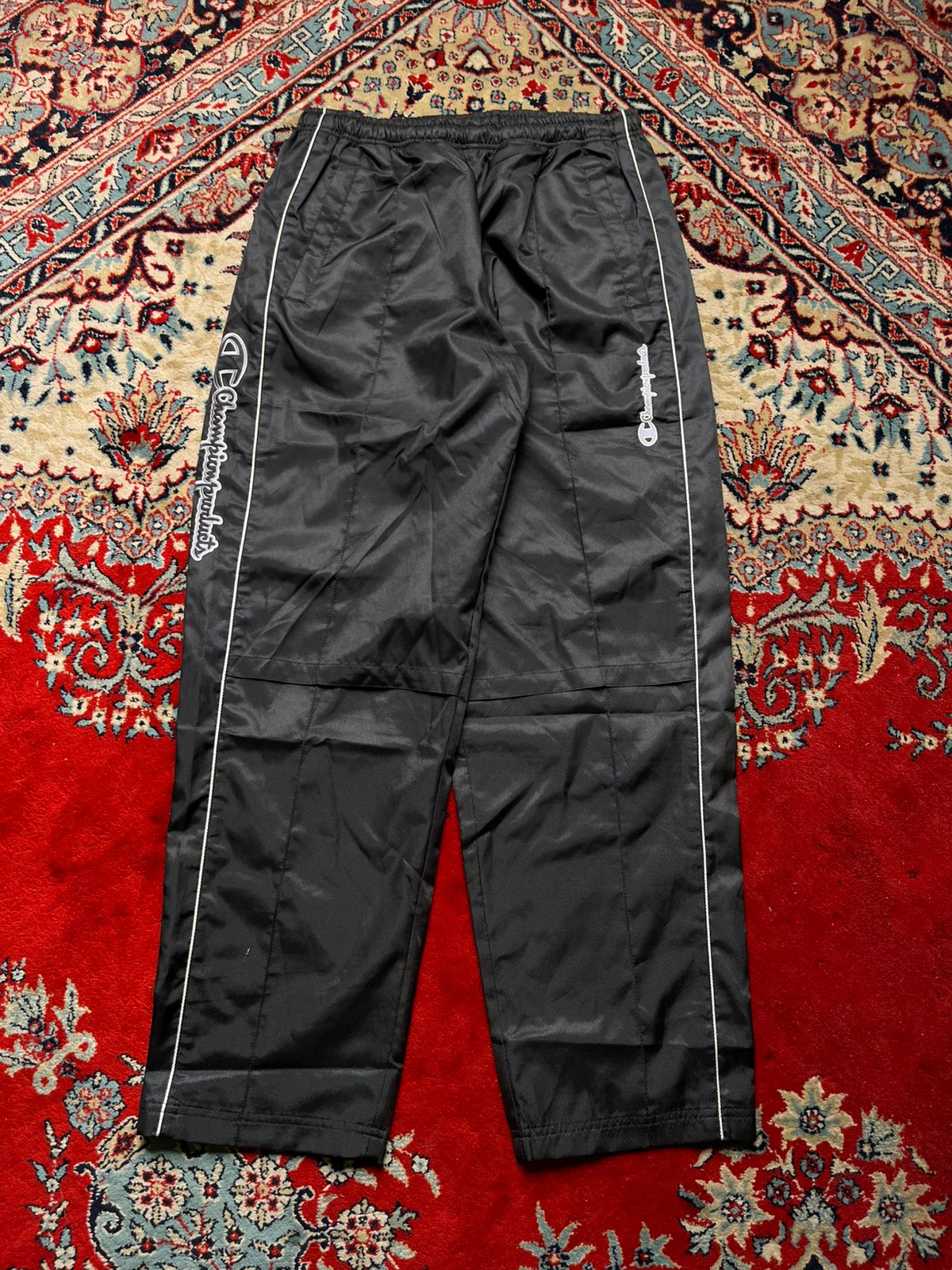 VINTAGE CHAMPION JAPAN GLOSSY BLACK OUTDOOR CASUAL TRACK PANTS - 28