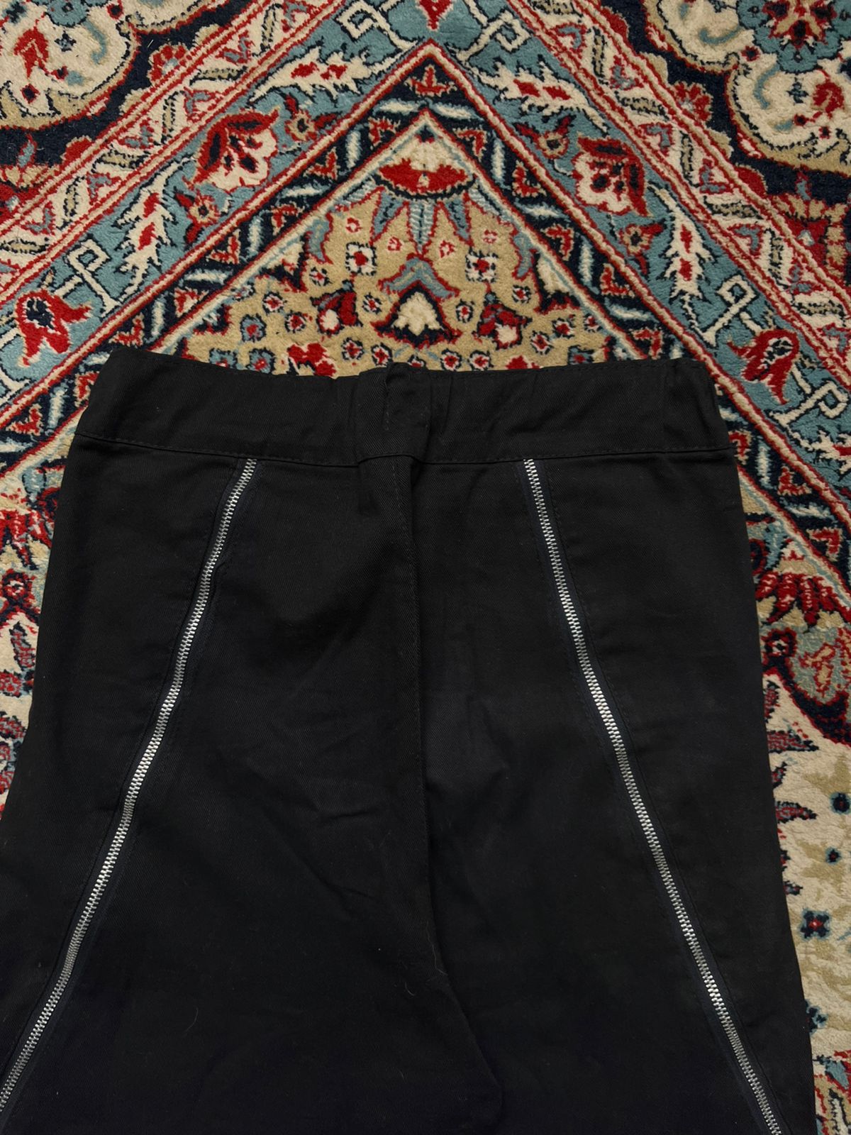 VINTAGE BLACK COTTON FLARED STAGED ZIPPER PANTS - 28