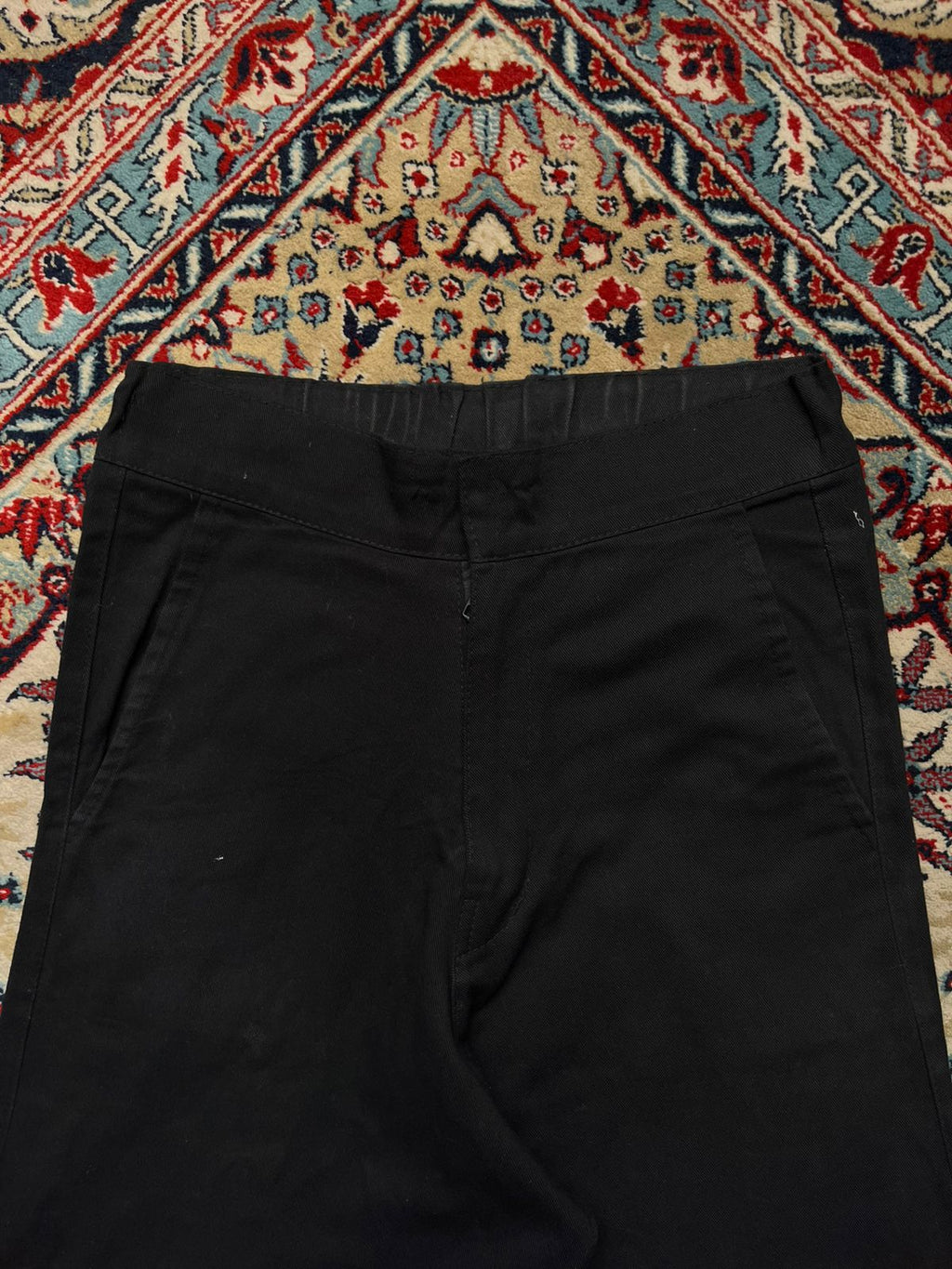 VINTAGE BLACK COTTON FLARED STAGED ZIPPER PANTS - 28