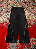 VINTAGE BLACK COTTON FLARED STAGED ZIPPER PANTS - 28